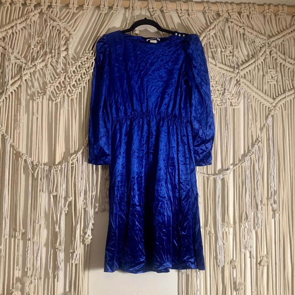 Vintage Blue Crushed Velvet Dress